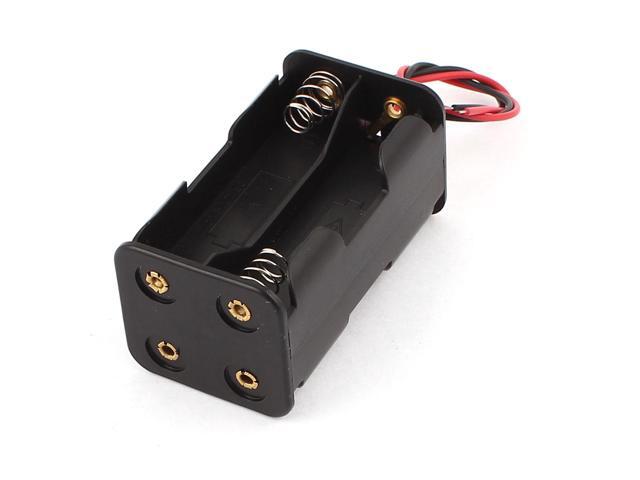Black Plastic Wired Double Layers 4 x 1.5V AA Battery Case Holder