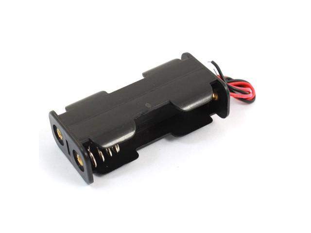 Dual 1.5V AA Black 2 Sides Plastic Battery Case Box Wire Holder