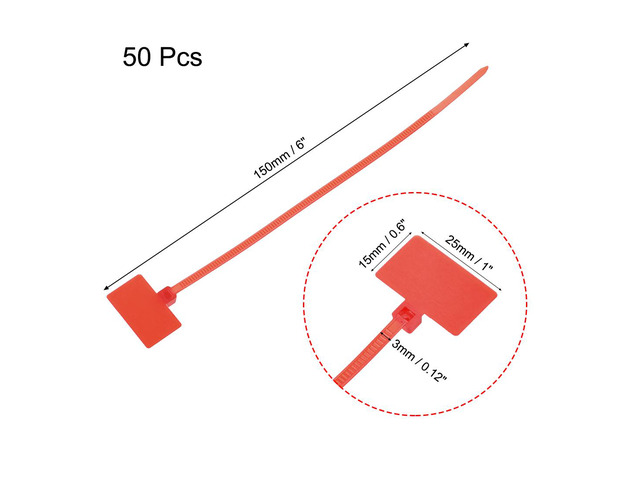 Cable Zip Ties 6 Inch Label Tag Mark Self-Locking Nylon Wire Strap Red 50pcs