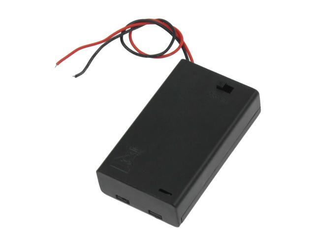 Two Wire Leads ON/OFF Switch Black 3 x 1.5V AAA Battery Holder Case w Cover