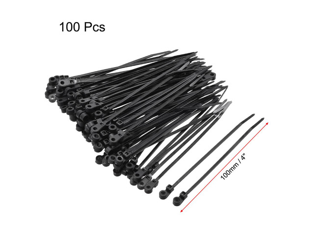 Mount Head Cable Zip Ties 4 Inch Screw Hole Nylon Wire Strap Black 100pcs