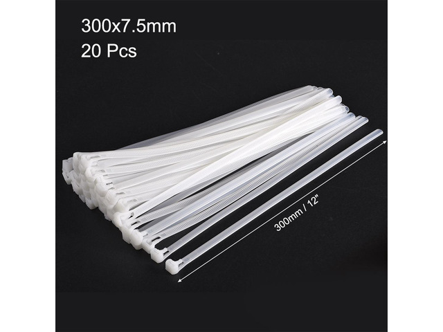 Reusable Cable Zip Ties 12 Inch Releasable Nylon Wire Slipknot Strap White 20pcs