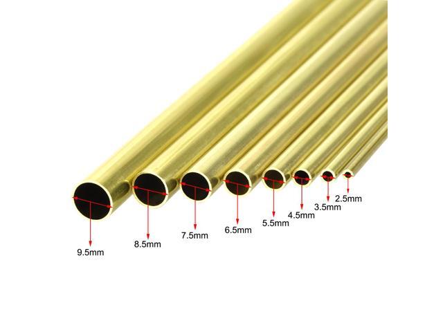 Brass Tube, 2.5mm 3.5mm 4.5mm 5.5mm 6.5mm 7.5mm 8.5mm 9.5mm OD x 0.5mm Wall Thickness 300mm Length Seamless Round Pipe Tubing, Pack of 8