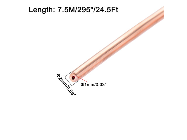 Refrigeration Tubing 2mm OD x 1mm ID x 24.5Ft Length Copper Tubing Coil