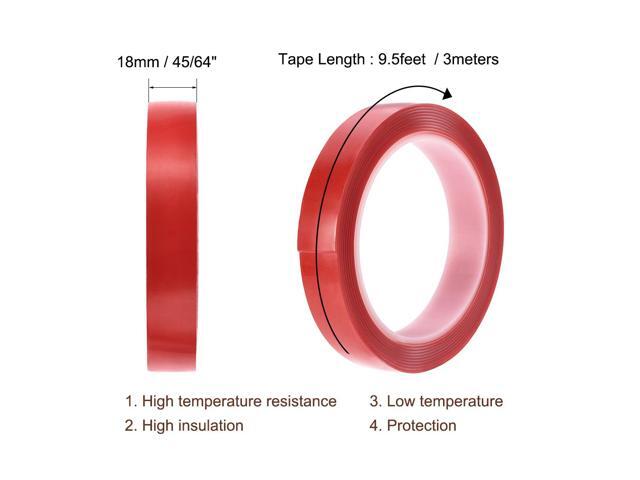 45/64 Inch x 9.5Ft Heat Resistant Acrylic Double Sided Adhesive Tape for Touch Screen Repairing 1mm Thickness Clear with Red Protect Film