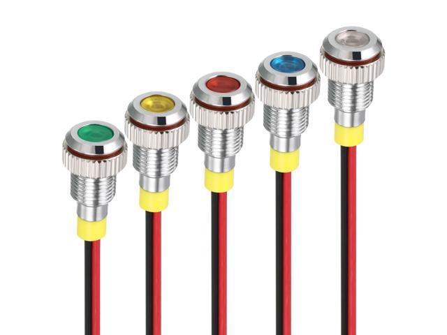 Signal Indicator Light AC/DC 24V 8mm Dash Lamp Flush Panel Mount Metal Shell White Red Yellow Blue Green 5Pcs photo