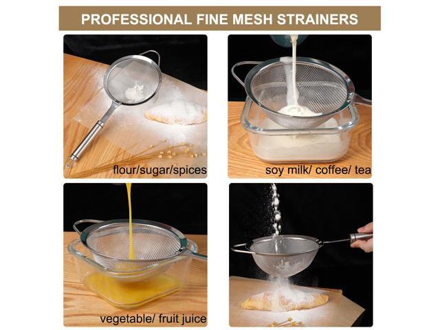 Stainless Steel Fine Mesh Strainer Colander Flour Sifters with Handle 4'