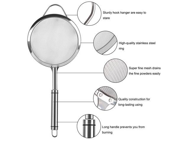 Stainless Steel Fine Mesh Strainer Colander Flour Sifters with Handle 4'