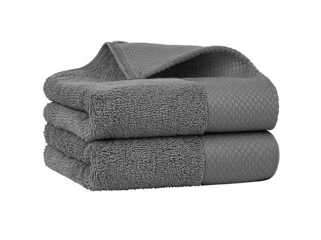 Set of 2, 750 GSM Luxury Cotton Hand Towels - Oversized 16x30 Inch Soft Ring Spun Face Towels Highly Absorbent Hotel Spa Bathroom Towel Gray
