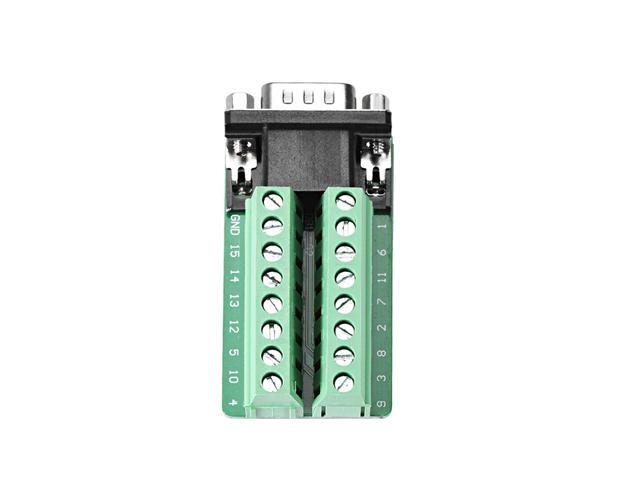 D-sub DB15 Breakout Board Connector 15 Pin 3-row Male Port Solderless Terminal Block Adapter with Positioning Nuts