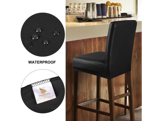 Waterproof Bar Stool Cover, Pub Counter Chairs Stretch Covers Faux Leather Oilproof Protectors with Elastic Band for Hotel Cafe Banquet Short Back...