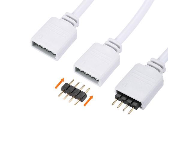 4 Pin 10mm RGB LED Strip Light Connector Extension Cable 1M Length White 2Pcs with 4Pcs Male 4 Pin Plugs