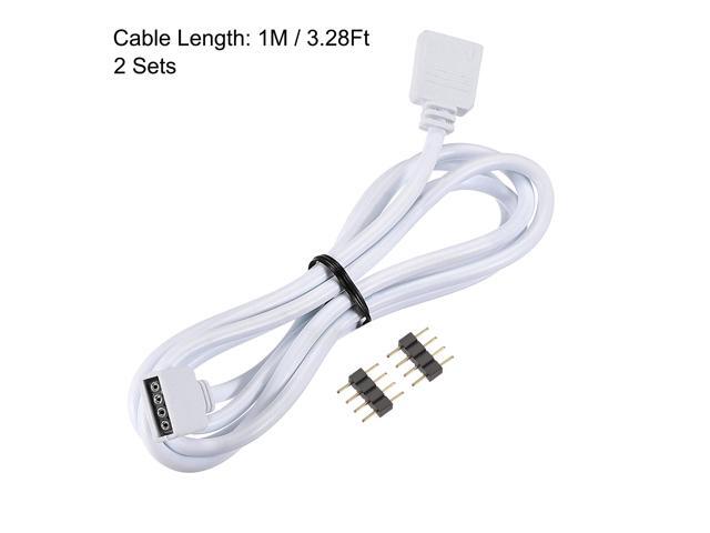 4 Pin 10mm RGB LED Strip Light Connector Extension Cable 1M Length White 2Pcs with 4Pcs Male 4 Pin Plugs