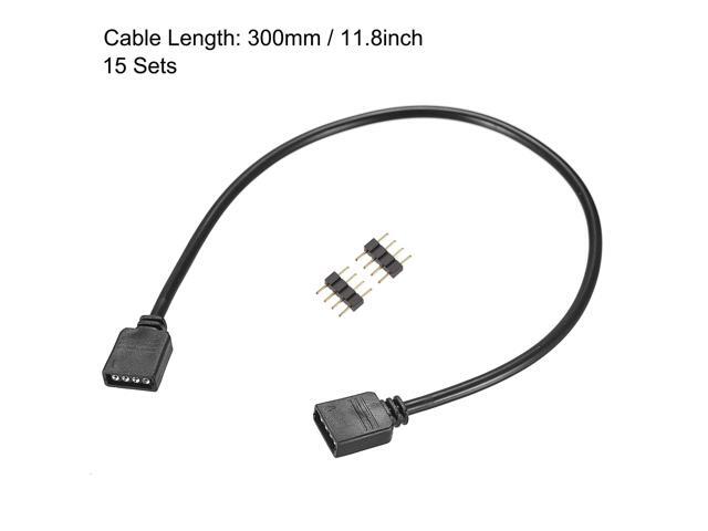 4 Pin 10mm RGB LED Strip Light Connector Extension Cable 300mm Length Black 15Pcs with 30Pcs Male 4 Pin Plugs