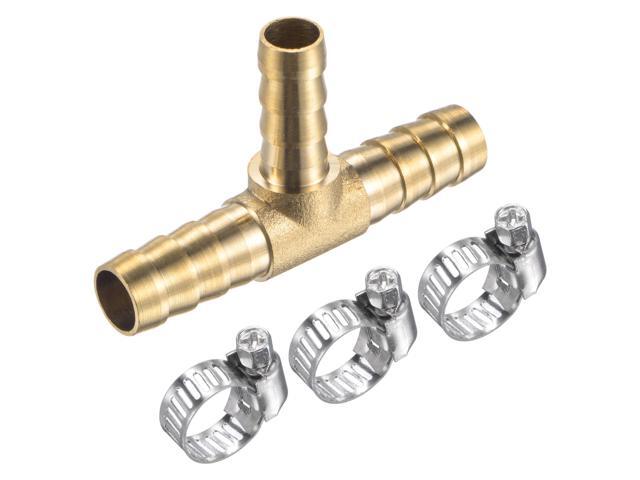 Brass Hose Barb Fitting 5/16' x 5/16' x 1/4' OD Tee Pipe Connector with Stainless Steel Hose Clamps 1 Set