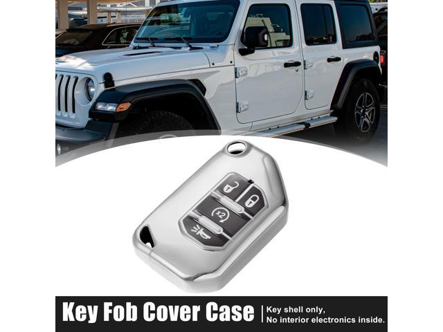 TPU Key Fob Cover Case for Jeep Wrangler JL JLU Gladiator JT Rubicon Sahara JLU 2018-2021 Key Fob Shell Protector Keyless Remote Smart Silver Tone