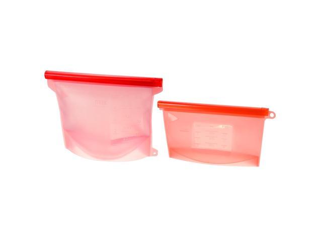 Reusable Silicone Food Storage Bags 2PCS, Stand Up Leakproof Reusable Freezer Bags, Reusable Storage Bags Keep Fruit Veggies Fresh-Red photo