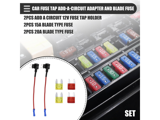 Universal Add a Circuit 12V Mini Fuse Tap Holder Adapter with 2pcs 10A 20A ATM APM Blade Type Fuse, Plastic, Blue, 1 Set