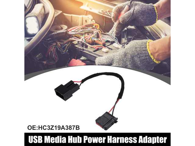 USB Media Hub Power Harness Adapter, SYNC 2 to SYNC 3 Retrofit USB Hub Wiring Adapter, for Ford, Plastic, No. HC3Z19A387B, Black