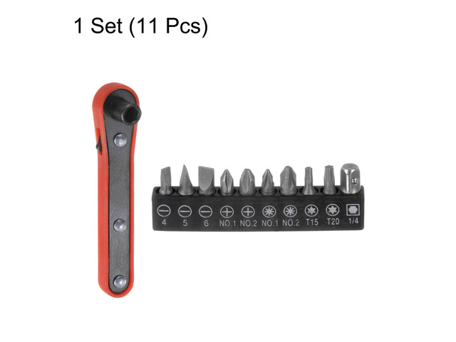 11 in 1 Screwdriver Bit Set 1/4' Hex Shank Torx Slotted Phillips Pozi Bit Set with 6 Point Mini Ratchet Wrench