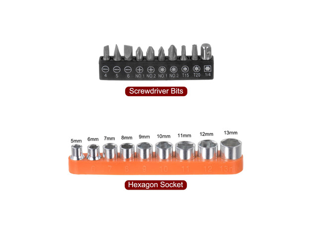 20 in 1 Screwdriver Bit Set 1/4' Hex Shank Torx Slotted Phillips Pozi Bit Set and 5-13mm Metric Socket with 6 Point Mini Ratchet Wrench