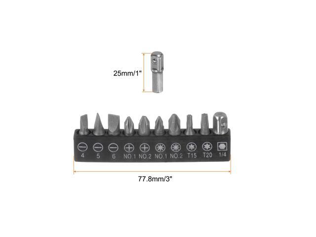 10 in 1 Screwdriver Bit Set 1/4' Hex Shank Torx Square Slotted Phillips Pozi Bit