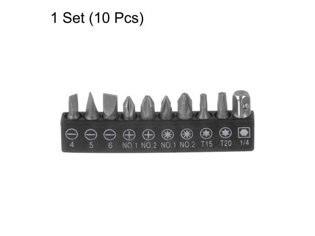 10 in 1 Screwdriver Bit Set 1/4' Hex Shank Torx Square Slotted Phillips Pozi Bit