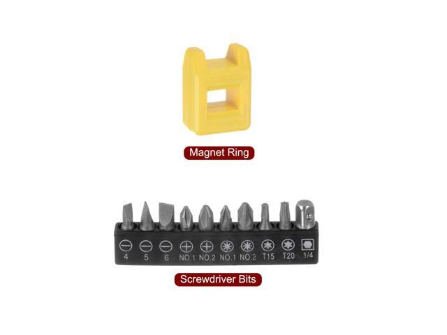 12 in 1 Screwdriver Bit Set 1/4' Hex Shank Torx Slotted Phillips Pozi Bit Set and Bit Magnetizer Ring with 6 Point Mini Ratchet Wrench