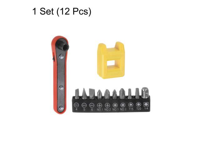 12 in 1 Screwdriver Bit Set 1/4' Hex Shank Torx Slotted Phillips Pozi Bit Set and Bit Magnetizer Ring with 6 Point Mini Ratchet Wrench
