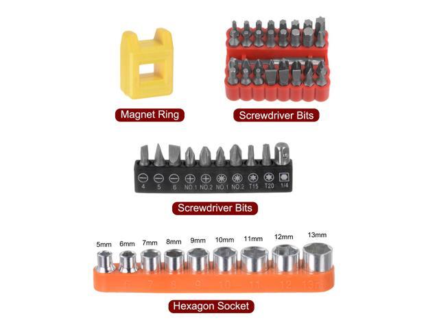 54 in 1 Screwdriver Bit Set 1/4' Hex Shank Torx Slotted Phillips Pozi Bit Set 5-13mm Metric Socket and Bit Magnetizer Ring with 6 Point Mini...