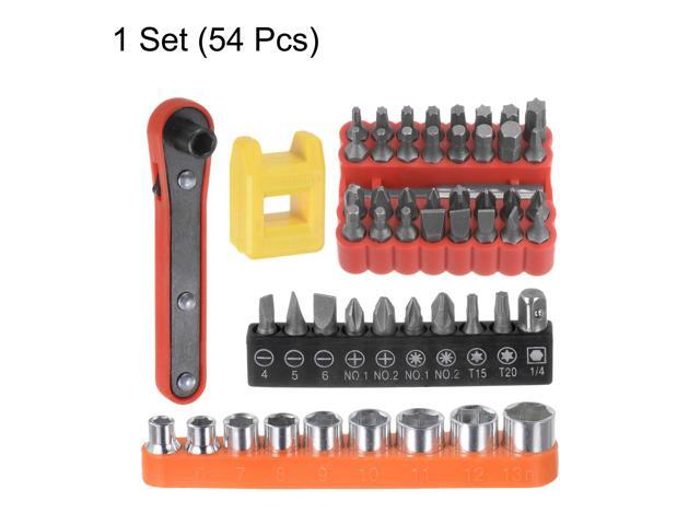 54 in 1 Screwdriver Bit Set 1/4' Hex Shank Torx Slotted Phillips Pozi Bit Set 5-13mm Metric Socket and Bit Magnetizer Ring with 6 Point Mini...