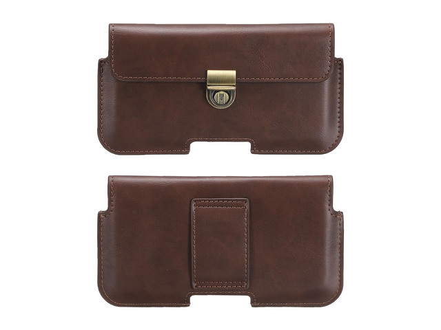 Phone Belt Holder Case for 5.2-6.1' Cell Phones, Horizontal Leather Phone Belt Pouch for Men Women with Clip Loops, Dark Brown