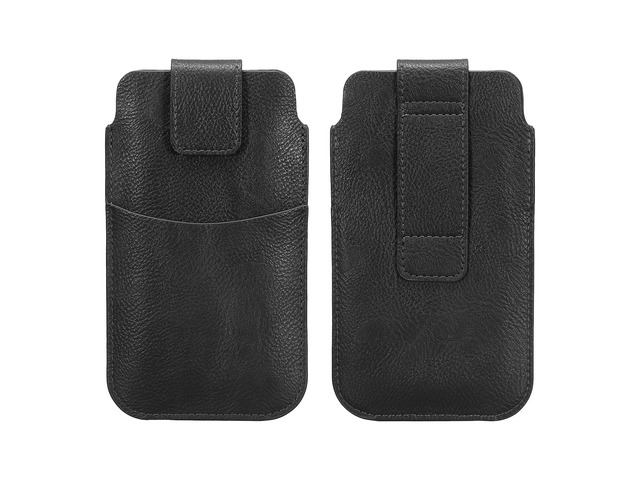 Phone Belt Holder Case for 5.2' Cell Phones, Vertical Leather Phone Belt Pouch for Men Women with Clip Loops, Black