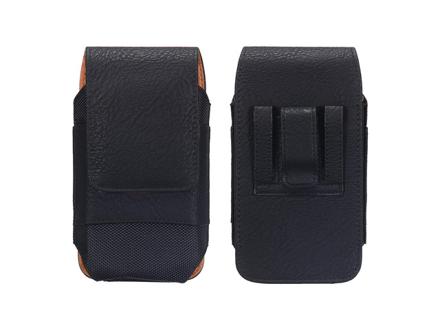 Phone Belt Holder Case for 5.5-6.2' Cell Phones, Large Vertical Grain Leather Phone Belt Pouch for Men Women with Clip Loops, Black