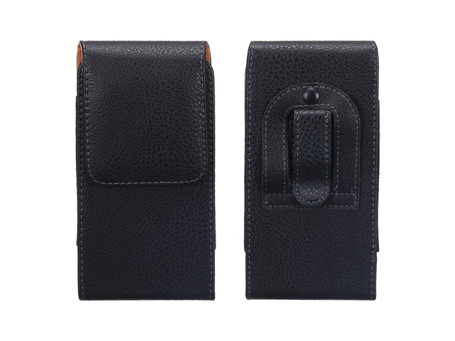 Phone Belt Holder Case for 5.0-5.2' Cell Phones, Vertical Grain Leather Phone Belt Pouch for Men Women with Clip Loops, Black 6'x3.1'x0.5'