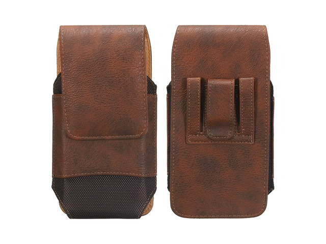 Phone Belt Holder Case for 6.6-7.2' Cell Phones, XXL Vertical Grain Leather Phone Belt Pouch for Men Women with Clip Loops, Dark Brown