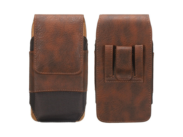 Phone Belt Holder Case for 6.3-6.5' Cell Phones, Extra Large Vertical Grain Leather Phone Belt Pouch for Men Women with Clip Loops, Dark Brown