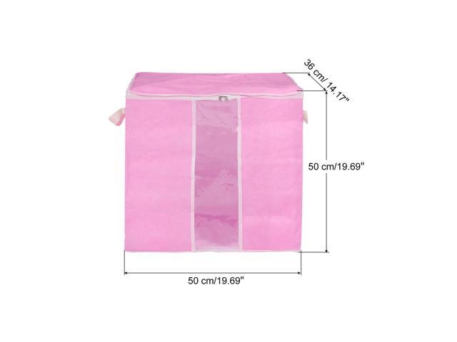 Clothes Storage Organizer Bag with Reinforced Handle 4pcs, Comforters Storage Bag for Clothes, Bedding, Blankets, Foldable with Sturdy Zipper-Pink