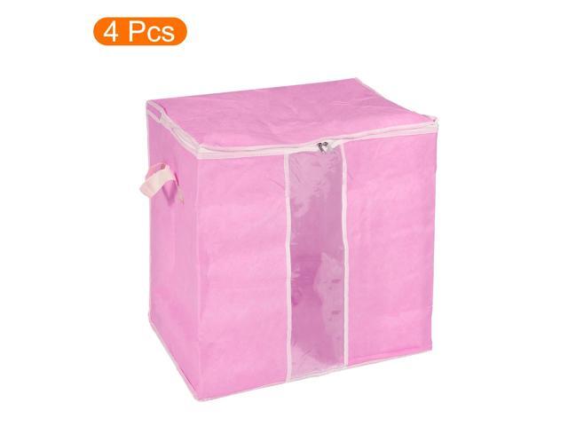 Clothes Storage Organizer Bag with Reinforced Handle 4pcs, Comforters Storage Bag for Clothes, Bedding, Blankets, Foldable with Sturdy Zipper-Pink
