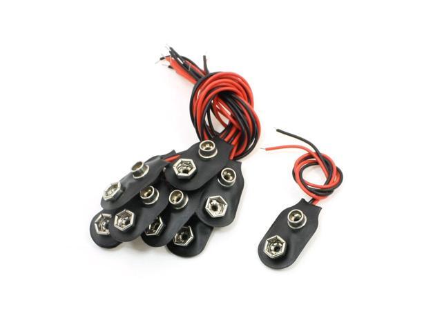 Unique Bargains Black Red Double Cable Connection 9V Battery Clips Connector Buckle 10 Pcs