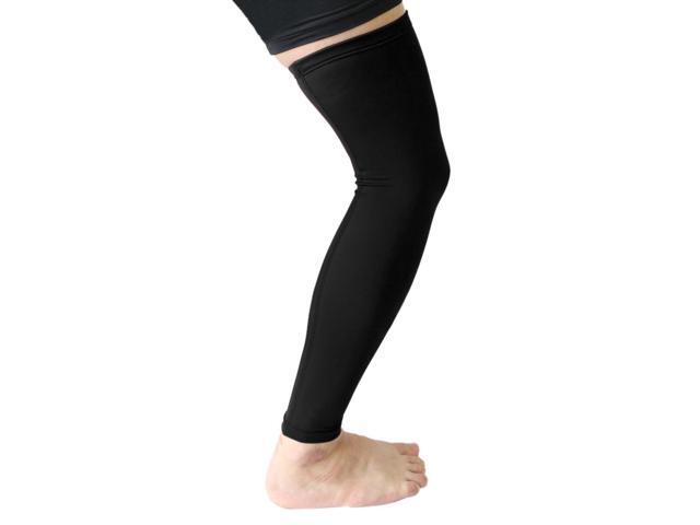 Black XL Size Long Sport Stretch Brace Leg Sleeve Knee Calf UV Protector