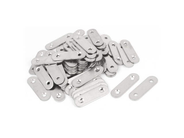 Unique Bargains 50mm x 15mm x 2mm Stainless Steel Straight Bracket Flat Repair Plate 60PCS