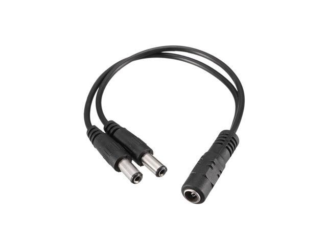 2.1 x 5.5mm Female to 2 Male DC Power Extension Cable Cord Black 20cm Length