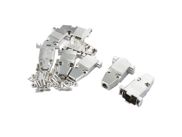 5 Sets DB9 9Pin Coupler Metal Shell Hood Cover Housing Replacement Silver Tone