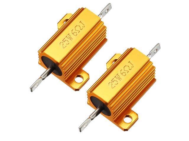 25W 6 Ohm Aluminium Housing Chassis Mount Wirewound Power Resistors Gold 2pcs