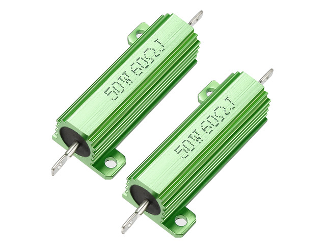 50W 60 Ohm Aluminium Housing Chassis Mount Wirewound Power Resistor Green 2pcs