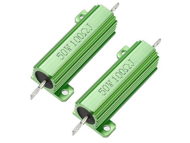 50W 100 Ohm Aluminium Housing Chassis Mount Wirewound Power Resistor Green 2pcs