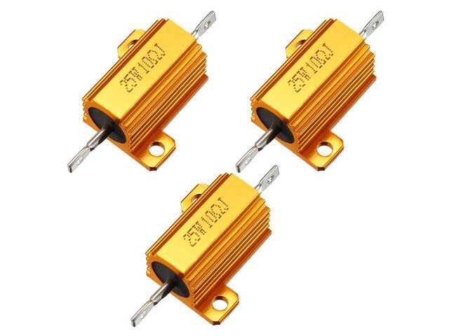25W 10 Ohm Aluminium Housing Chassis Mount Wirewound Power Resistors Gold 2pcs