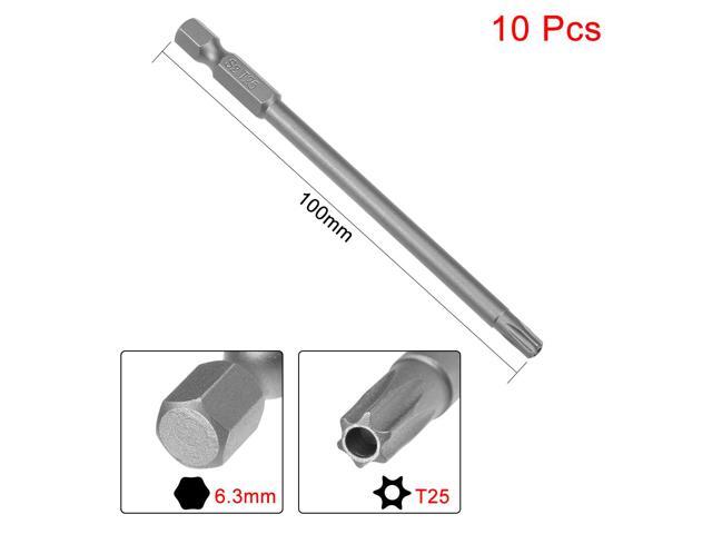 10pcs 100mm 1/4' Hex Shank T25 Magnetic Torx Head Security Screwdriver Bits S2