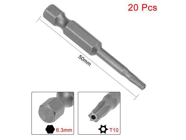 20pcs 50mm 1/4' Hex Shank T10 Magnetic Torx Head Security Screwdriver Bits S2